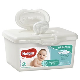 Huggies Baby Wipes, Fragrance Free, Refillable Tub, 80 Wipes