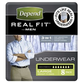 Depend Real Fit For Men Underwear, Heavy Absorbency, Large, 8 Pants