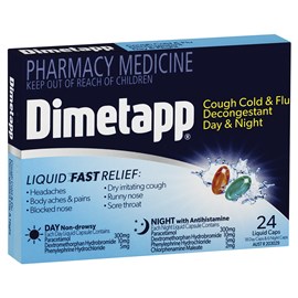 Dimetapp PE Day + Night Cough Cold + Flu 24 Liquid Capsules