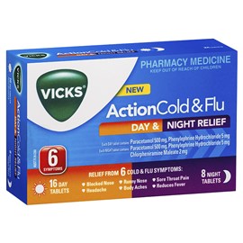 Vicks Action Cold & Flu Tablets Day & Night Relief 24 Pack