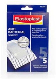 Elastoplast Antibacterial Sensitive Plaster Large 8cmx10cm 5 Strips