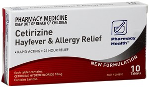 Pharmacy Health Cetirizine 10mg 10 Tablets