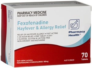 Pharmacy Health Fexofenadine 180mg 70 Tablets