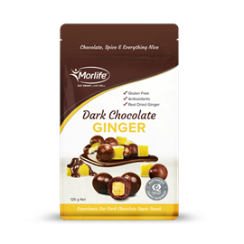 Morlife Dark Choc Coated Ginger 125g