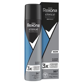 Rexona For Men Clinical Protection Antiperspirant Deodorant Aerosol Clean Scent 180ml