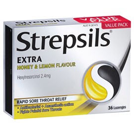 Strepsils Extra Honey and Lemon Fast Numbing Sore Throat Pain Relief with Anaesthetic Lozenges 36pk