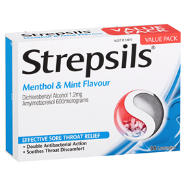 Strepsils Double Antibacterial Sore Throat Lozenges Menthol and Mint 36 pack