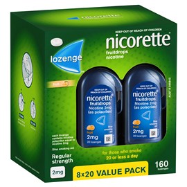 Nicorette Quit Smoking Fruitdrops Lozenge Regular Strength 8 x 20 Pack