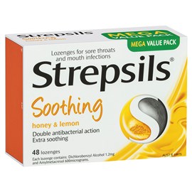 Strepsils Soothing Sore Throat Lozenges Honey and Lemon 48 Pack