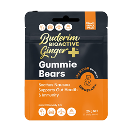 Buderim BioActive Ginger Plus Hot Gummie Bears Travel Pack 25g