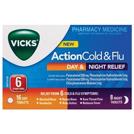 Vicks Action Cold and Flu Day & Night Relief 24 Tablets