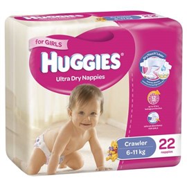 Huggies Ultra Dry Nappies Crawler Girls 22 Pack