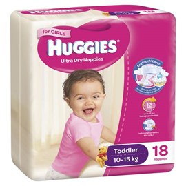 Huggies Ultra Dry Nappies Toddler Girls 18 Pack