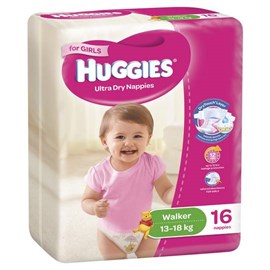 Huggies Ultra Dry Nappies Walker Girls 16 Pack