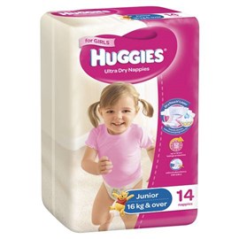 Huggies Ultra Dry Nappies Junior Girls 14 Pack