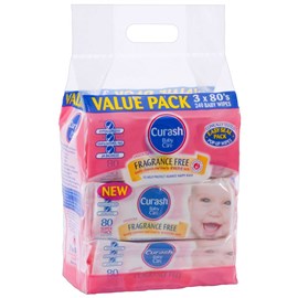Curash Fragrance Free Baby Wipes Bulk  80 x 3 Pack