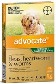 Advocate Flea, Heartworm And Worm Treatment for Dogs 0-4kg Small 3 Tablets Green
