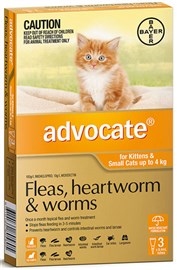 Advocate Flea, Heartworm And Worm Treatment for Cats 0-4kg Small 3 Tablets Orange