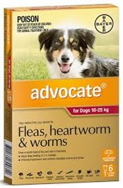 Advocate Flea, Heartworm And Worm Treatment for Dogs 10-25kg 6 TabletsRed