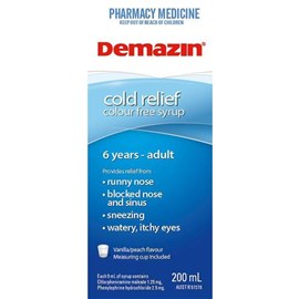 Demazin Cold Relief Colour Free Syrup 200ml